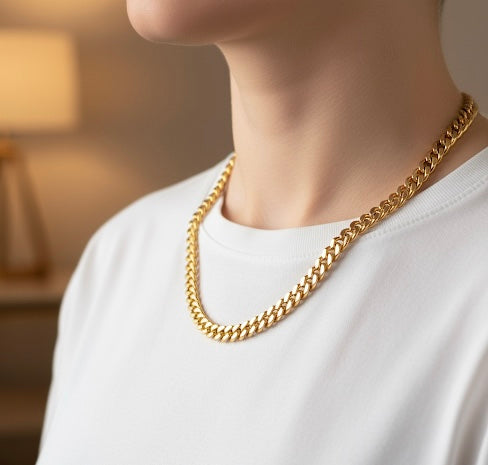 C138G B.Tiff Gold Flat Cuban Link Necklace/ 8mm