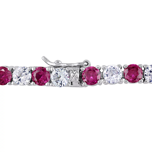 6.00 CTW Lab-Created Ruby & White Sapphire Tennis Bracelet in 14K Gold Overlay – 7.25”