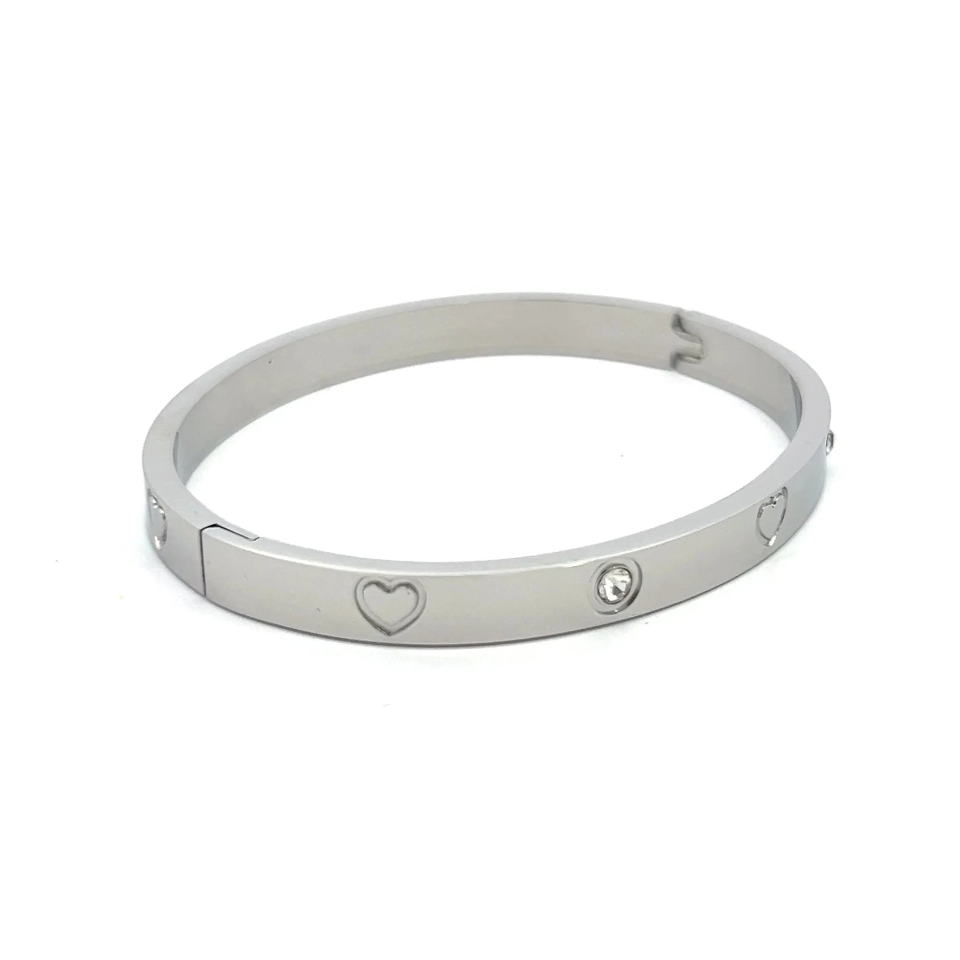 Heart Bangle Bracelet Stainless Steel - 18K Gold Plated Stacked Bangle