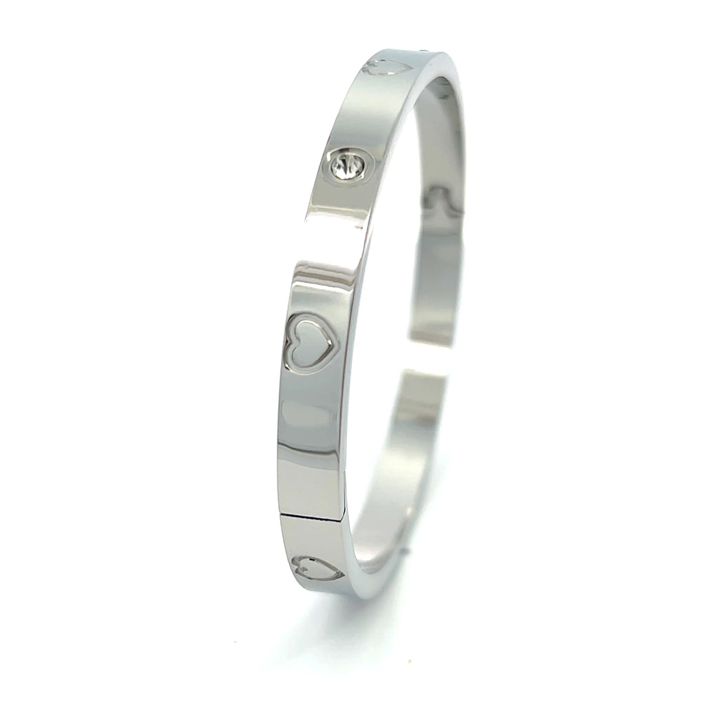 Heart Bangle Bracelet Stainless Steel - 18K Gold Plated Stacked Bangle